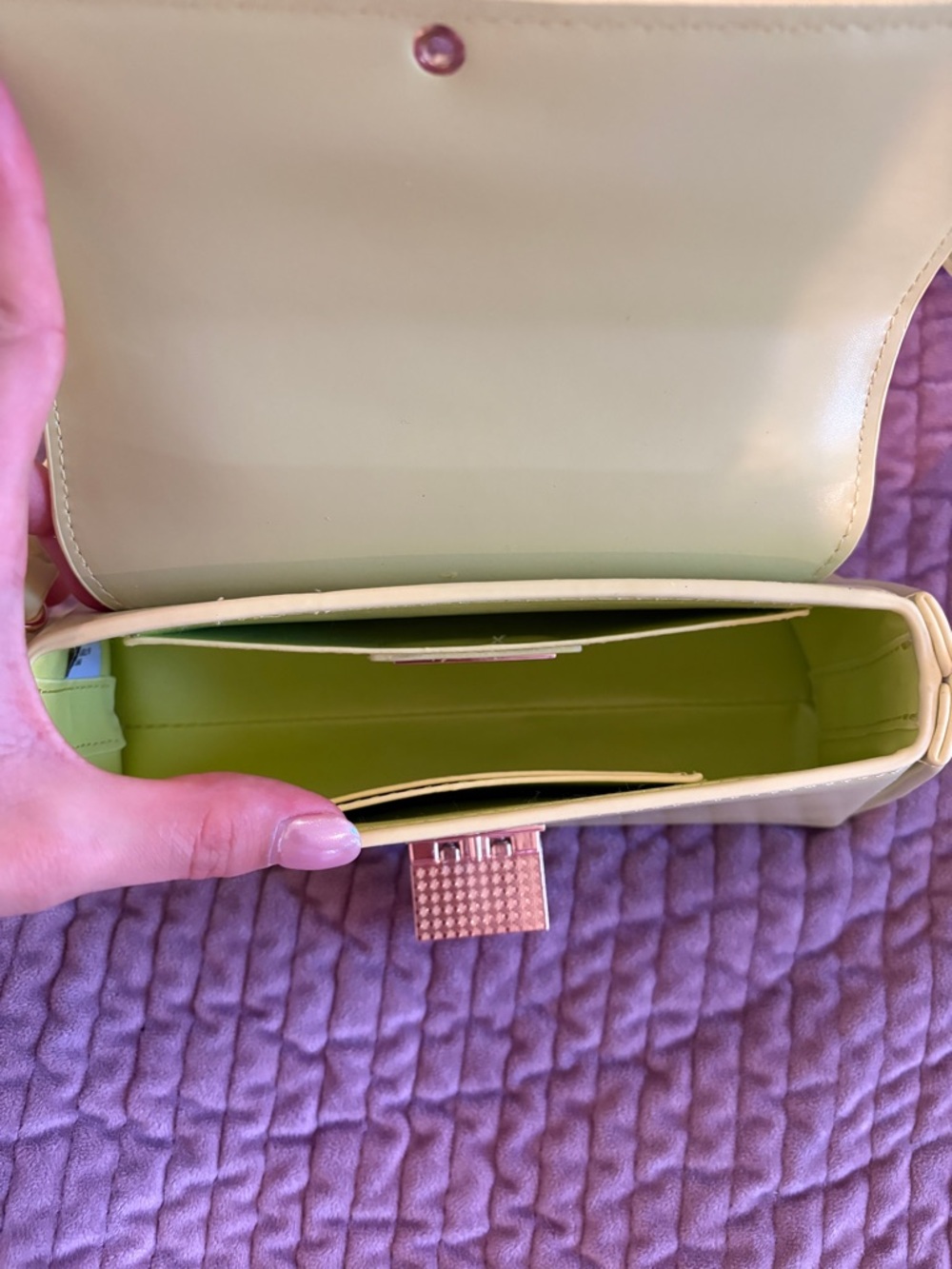 Neon Yellow Shoulder Bag with Gold Hardware - Picture 4 of 6